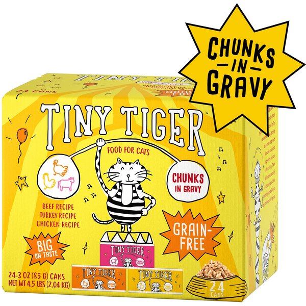 TINY TIGER Chunks in Gravy Chicken Recipe GrainFree Canned Cat Food, 3