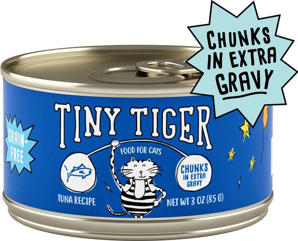 Tiny Tiger Chunks in EXTRA Gravy Tuna Recipe Grain-Free Canned Cat Food, 3-oz, case of 24 slide 1 of 10