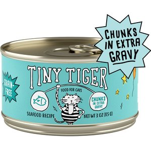 Tiny Tiger Chunks in EXTRA Gravy Seafood Recipe Grain-Free Canned Cat Food, 3-oz can, case of 24