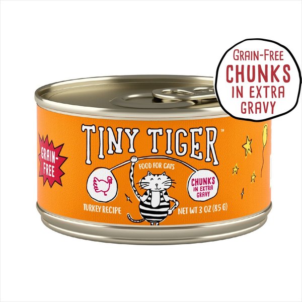 Tiny Tiger Grain-Free Chunks in EXTRA Gravy Turkey Recipe Canned Cat Food