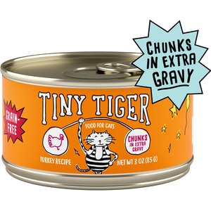 Tiny Tiger Chunks in EXTRA Gravy Turkey Recipe Grain-Free Canned Cat Food, 3-oz can, case of 24