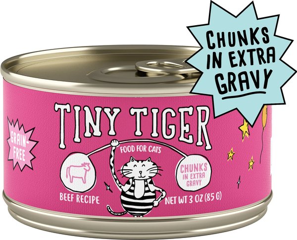 Tiny Tiger Chunks in EXTRA Gravy Beef Recipe Grain-Free Canned Cat Food, 3-oz, case of 24 slide 1 of 9