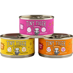 Tiny Tiger Chunks in EXTRA Gravy Beef & Poultry Recipes Variety Pack Grain-Free Canned Cat Food, 3-oz can, case of 24