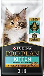 Purina Pro Plan Kitten Shredded Blend Chicken & Rice Formula Dry Cat Food, 3-lb bag