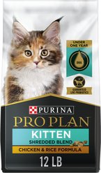 Purina Pro Plan Kitten Shredded Blend Chicken & Rice Formula Dry Cat Food, 12-lb bag