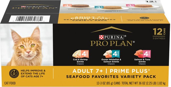 PURINA PRO Senior Adult 7+ Seafood Favorites Pate Variety Pack Canned Cat Food, 3-oz can, case of 12 - Chewy.com