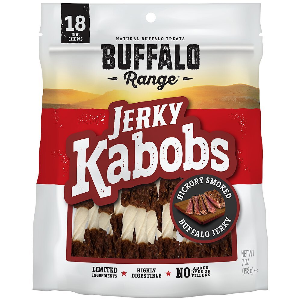 BUFFALO RANGE All Natural GrainFree Jerky Kabob Rawhide Dog Treats, 18
