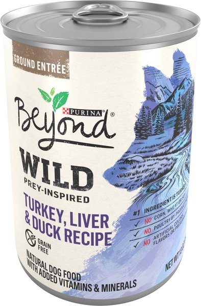 Purina Beyond Wild Prey-Inspired Grain-Free High Protein Turkey, Liver & Duck Pate Recipe Canned Dog Food, 13-oz, case of 12 slide 1 of 11