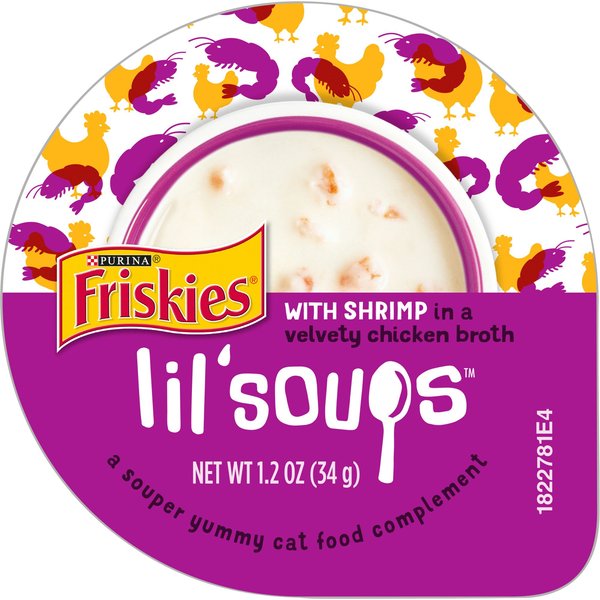 Friskies Lil' Soups with Shrimp in a Velvety Chicken Broth Cat Food Topper, 1.2-oz cup, case of 8 slide 1 of 9