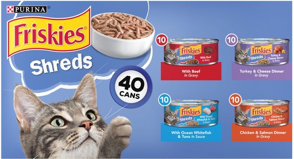 Friskies Shreds in Gravy Variety Pack Canned Cat Food, 5.5-oz can, case of 40 slide 1 of 10