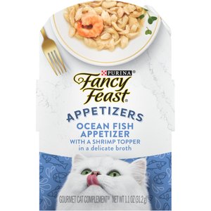 Fancy Feast Appetizers Oceanfish with a Shrimp Topper Lickable Cat Treats, 1.1-oz tray, case of 10