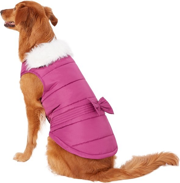 PUP CREW Pink Faux Fur Dog Jacket w/Bow, XXLarge