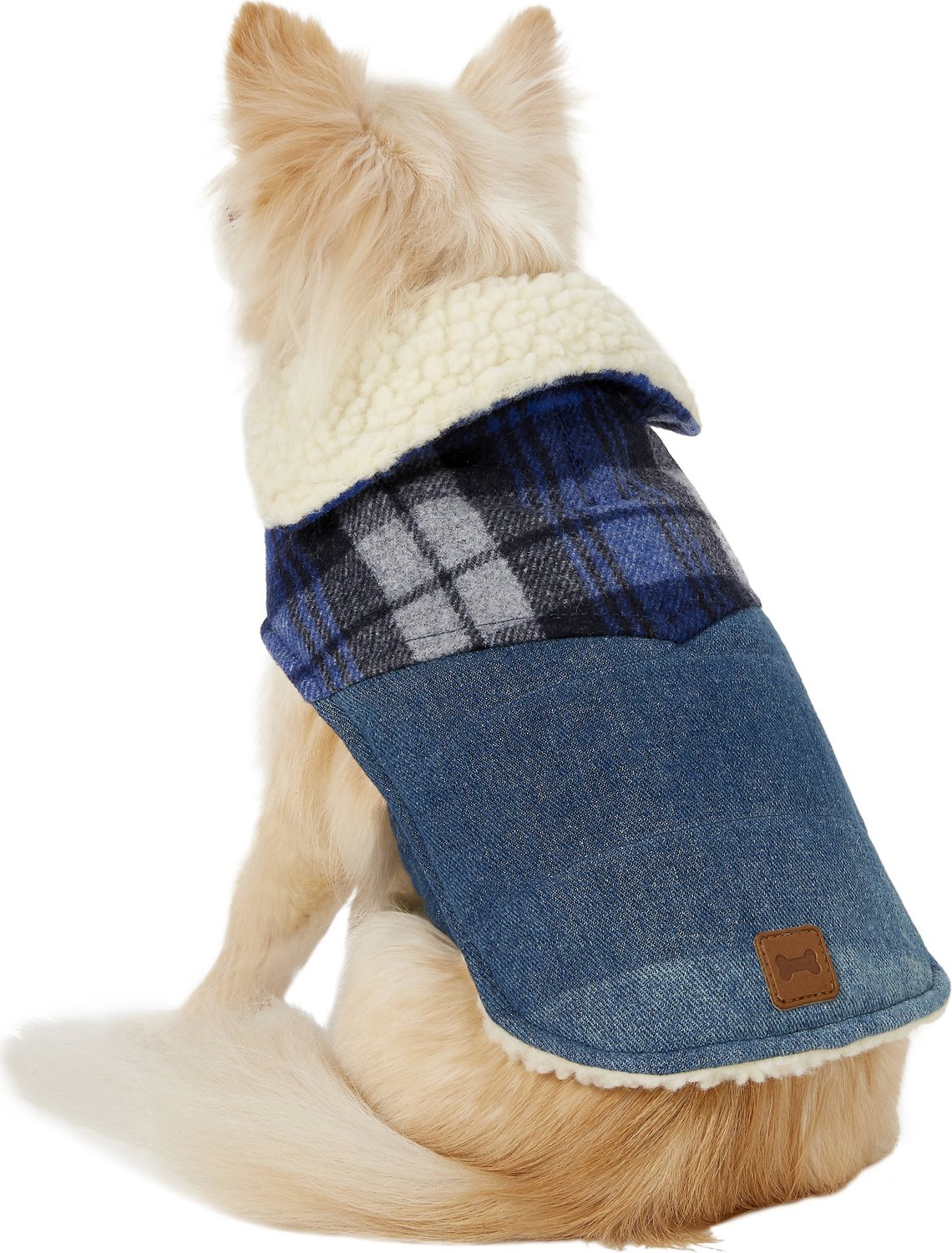 PUP CREW Denim & Plaid Dog Jacket, XXSmall
