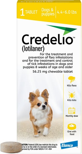 Credelio Chewable Tablet for Dogs, 4.4-6 lbs, (Yellow Box), 1 Chewable Tablet (1-mo. supply) slide 1 of 3