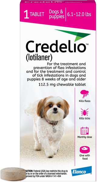 Credelio Chewable Tablet for Dogs, 6.1-12 lbs, (Pink Box), 1 Chewable Tablet (1-mo. supply) slide 1 of 9