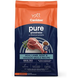 CANIDAE Grain-Free PURE Limited Ingredient Lamb, Goat & Venison Meals Recipe Dry Dog Food, 4-lb bag