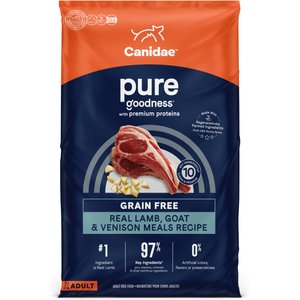 CANIDAE Grain-Free PURE Limited Ingredient Lamb, Goat & Venison Meals Recipe Dry Dog Food, 24-lb bag