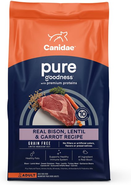 CANIDAE Grain-Free PURE Limited Ingredient Bison, Lentil & Carrot Recipe Dry Dog Food, 10-lb bag slide 1 of 9