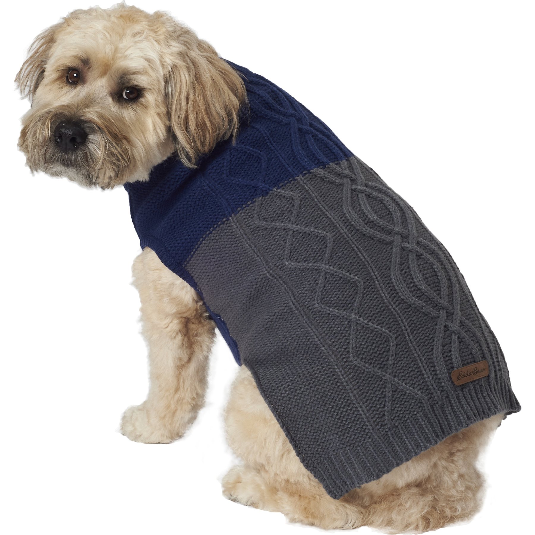 Discontinued EDDIE BAUER Two Tone Cable Dog Sweater Large Indigo Cider Chewy