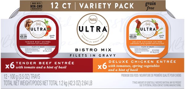 Nutro Ultra Grain-Free Filets in Gravy Bistro Mix Variety Pack Adult Wet Dog Food Trays, 3.5-oz, case of 12 slide 1 of 9