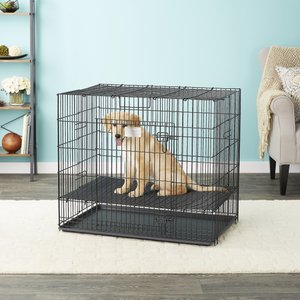 MidWest Double Door Collapsible Wire Puppy Crate with 1/2 inch Floor Grid, 35 inch