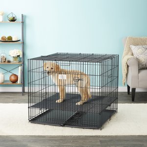 MidWest Double Door Collapsible Wire Puppy Crate with 1/2 inch Floor Grid, 37 inch