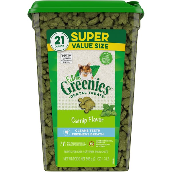 GREENIES Feline Catnip Flavor Adult Dental Cat Treats, 21-oz tub ...