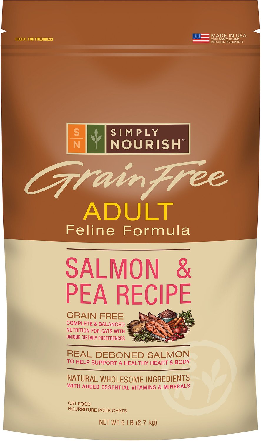SIMPLY NOURISH GrainFree Salmon & Pea Recipe Adult Dry Cat Food, 6lb