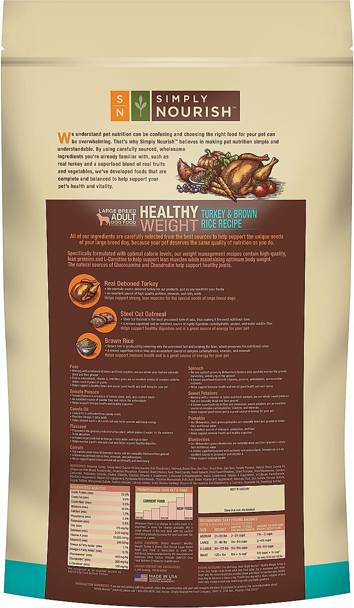 SIMPLY NOURISH Healthy Weight Turkey & Brown Rice Recipe Large Breed