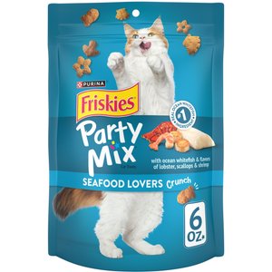 Purina Friskies Party Mix Seafood Lovers Crunch Cat Treats, 6-oz bag