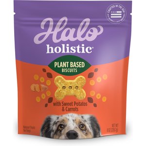 Halo Plant-Based Dog Treats with Sweet Potato & Carrots, Vegan Dog Treats, 8-oz bag