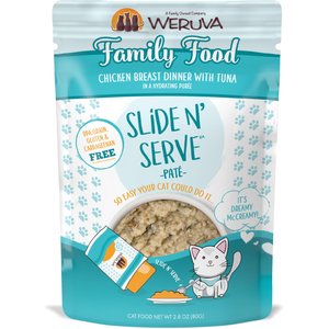 Weruva Slide N' Serve Family Food Chicken Breast Dinner with Tuna Pate Grain-Free Cat Food Pouches, 2.8-oz pouch, case of 12