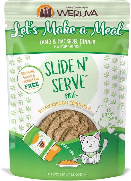 Weruva Slide N' Serve Let's Make a Meal Lamb & Mackerel Dinner Pate Grain-Free Cat Food Pouches, 2.8-oz pouch, case of 12 slide 1 of 11