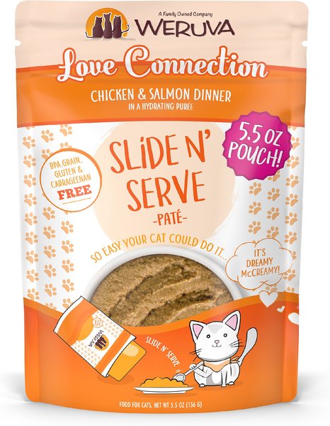 Weruva Slide N' Serve Love Connection Chicken & Salmon Dinner Pate Grain-Free Cat Food Pouches, 5.5-oz pouch, case of 12 slide 1 of 11