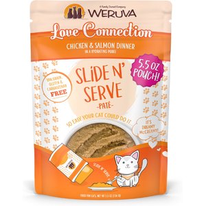 Weruva Slide N' Serve Love Connection Chicken & Salmon Dinner Pate Grain-Free Cat Food Pouches, 5.5-oz pouch, case of 12