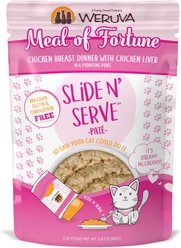 Weruva Slide N' Serve Meal of fortune Chicken Breast Dinner with Chicken Liver Pate Grain-Free Cat Food Pouches, 2.8-oz pouch, case of 12