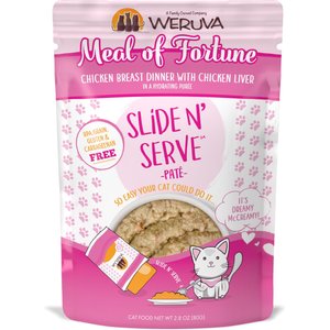 Weruva Slide N' Serve Meal of fortune Chicken Breast Dinner with Chicken Liver Pate Grain-Free Cat Food Pouches, 2.8-oz pouch, case of 12