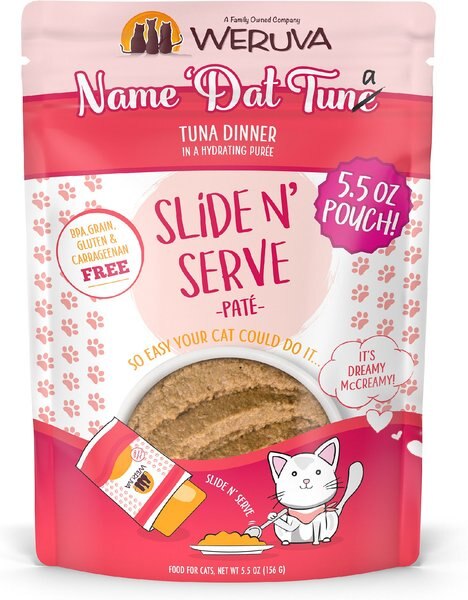 Weruva Slide N' Serve Name 'Dat Tuna Tuna Dinner Pate Grain-Free Cat Food Pouches, 5.5-oz pouch, case of 12 slide 1 of 10