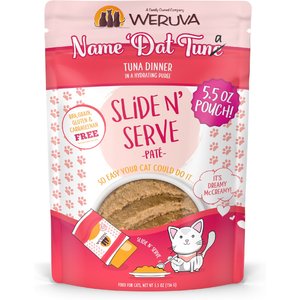 Weruva Slide N' Serve Name 'Dat Tuna Tuna Dinner Pate Grain-Free Cat Food Pouches, 5.5-oz pouch, case of 12