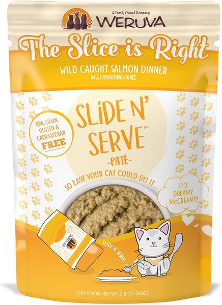 Weruva Slide N' Serve The Slice is Right Wild Caught Salmon Dinner Pate Grain-Free Cat Food Pouches, 2.8-oz pouch, case of 12 slide 1 of 11