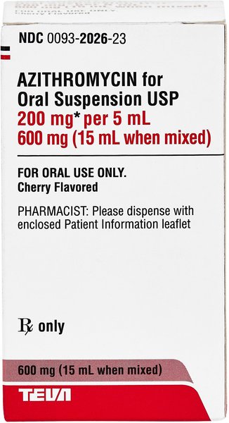 Azithromycin (Generic) Flavored for Oral Suspension, 200 mg/5 mL, 15-mL bottle slide 1 of 6