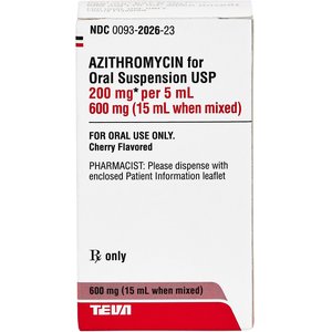 Azithromycin (Generic) Flavored for Oral Suspension, 200 mg/5 mL, 15-mL bottle