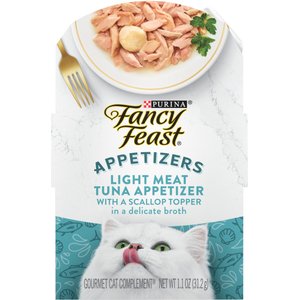 Fancy Feast Appetizers Light Meat Tuna with a Scallop Topper Cat Treats, 1.1-oz tray, case of 10