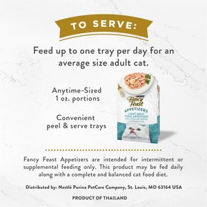 Fancy Feast Appetizers Light Meat Tuna with a Scallop Topper Lickable Cat Treats, 1.1-oz tray, case of 10