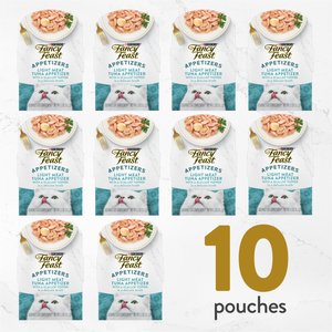Fancy Feast Appetizers Light Meat Tuna with a Scallop Topper Lickable Cat Treats, 1.1-oz tray, case of 10
