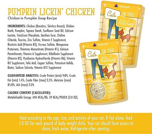 Weruva Cats in the Kitchen Pumpkin Lickin' Chicken in Pumpkin Soup Grain-Free Cat Food Pouches, 3-oz pouch, case of 12