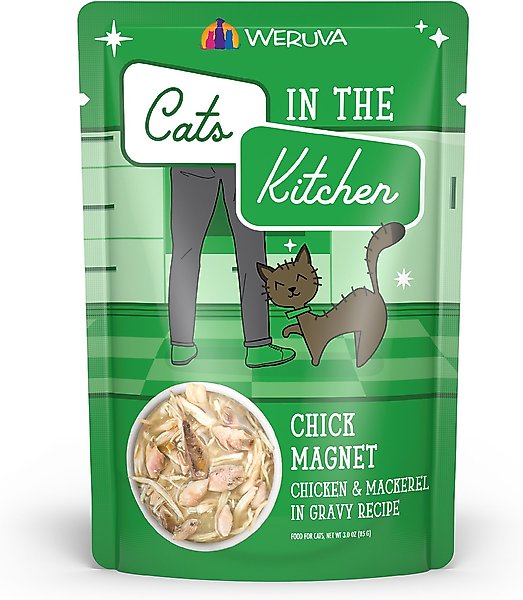 Weruva Cats in the Kitchen Chick Magnet Chicken & Mackerel Recipe Grain-Free Cat Food Pouches, 3-oz pouch, case of 12 slide 1 of 11