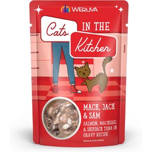 Weruva Cats in the Kitchen Mack, Jack & Sam Salmon, Mackerel & Tuna Recipe Grain-Free Cat Food Pouches, 3-oz pouch, case of 12