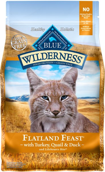 Blue Buffalo Wilderness Flatland Feast with Turkey Quail Duck Grain Free Dry Cat Food 4 lb bag