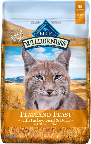 Blue Buffalo Wilderness Flatland Feast with Turkey, Quail & Duck Grain-Free Dry Cat Food, 10-lb bag slide 1 of 9